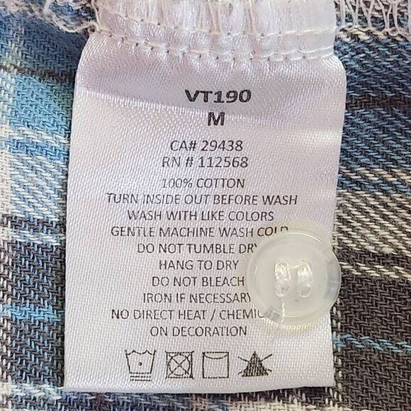 MM Vintage Gray and Blue Plaid Flannel Shirt with Embroidered Detail Size Medium