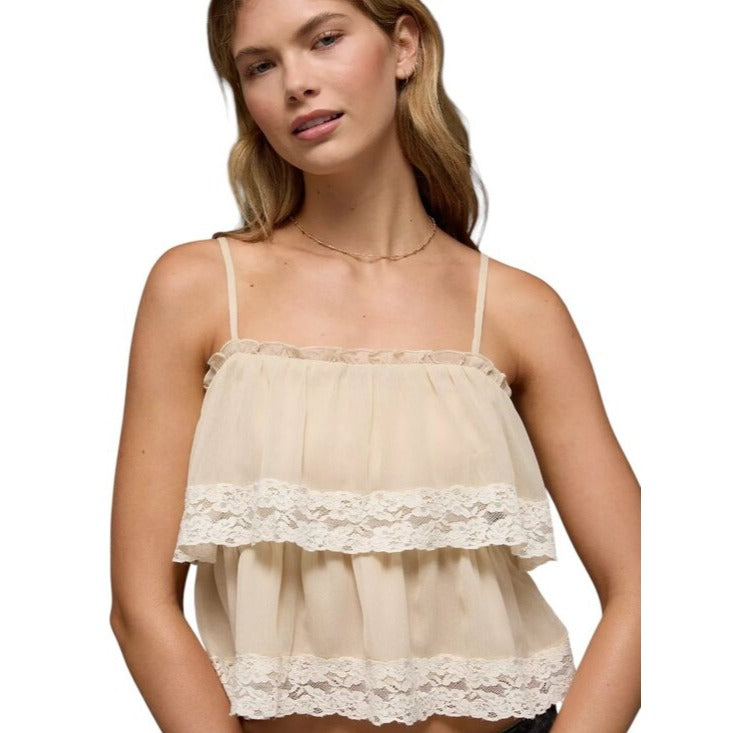 American Eagle Cream Boho Ruffle Lace Cropped Top Size XL