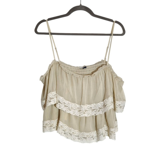 American Eagle Cream Boho Ruffle Lace Cropped Top Size XL