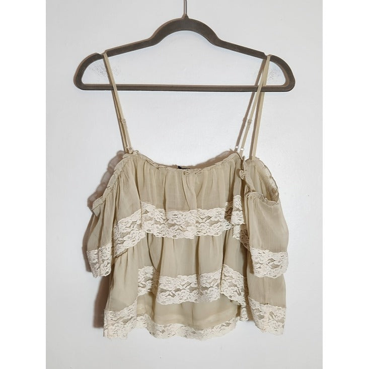 American Eagle Cream Boho Ruffle Lace Cropped Top Size XL