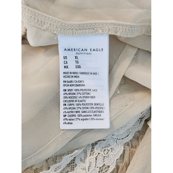 American Eagle Cream Boho Ruffle Lace Cropped Top Size XL