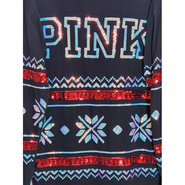PINK by Victoria's Secret Black Sequin Holiday Tee Size Medium