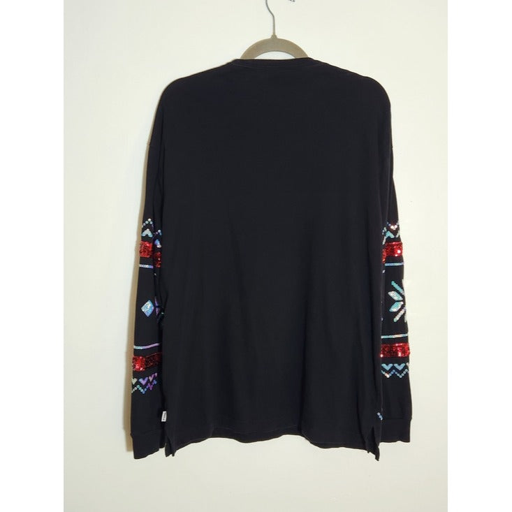 PINK by Victoria's Secret Black Sequin Holiday Tee Size Medium