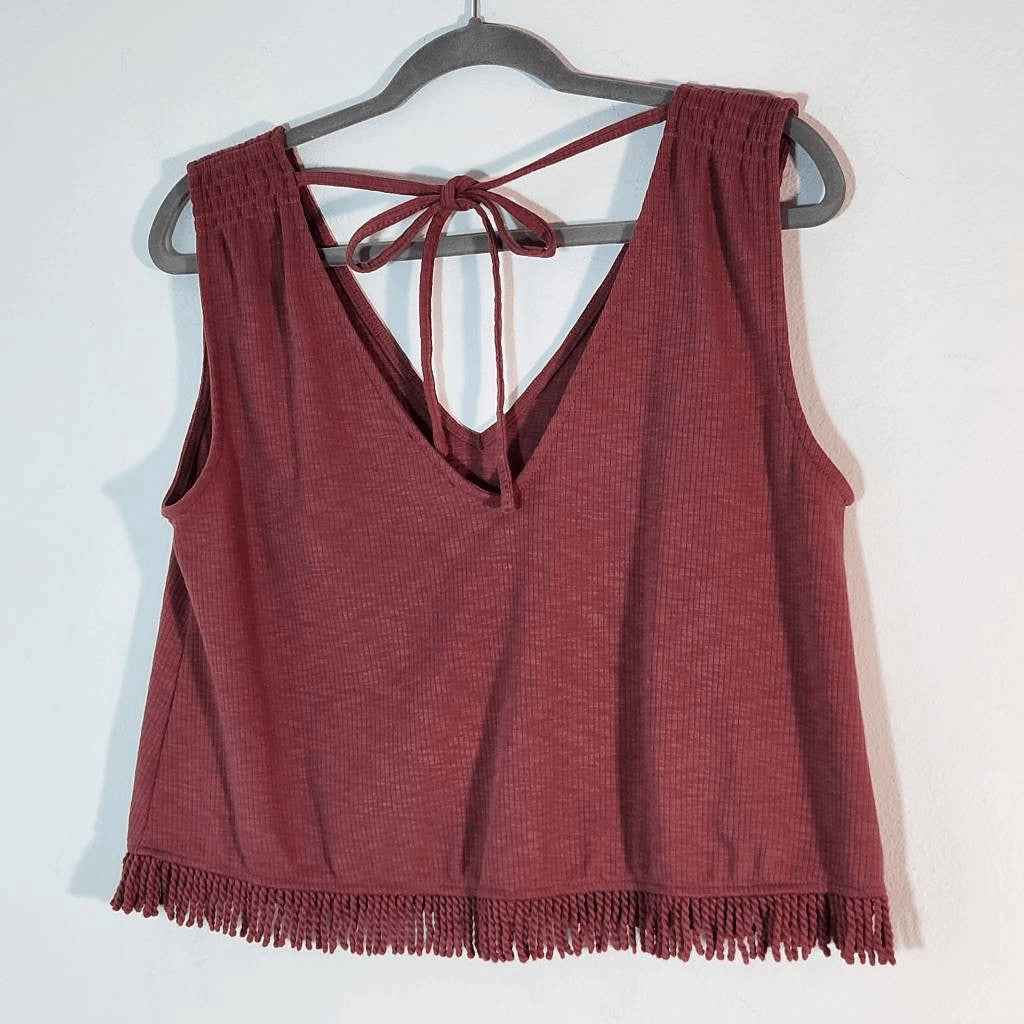 Very J Pink Ribbed Knit Crop Top Size Medium Dusty Pink Crop Top with Fringe