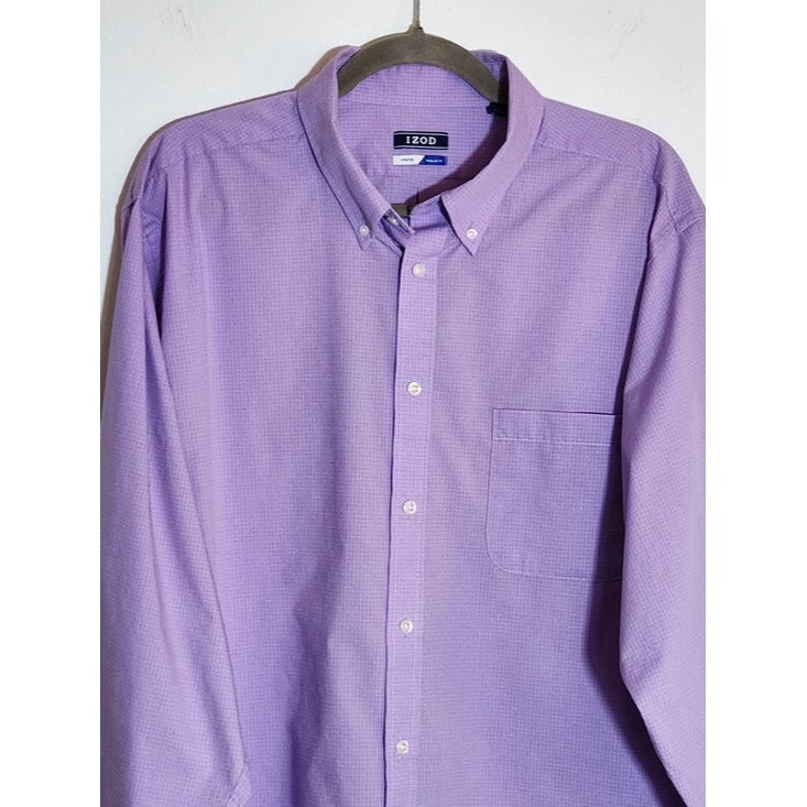 IZOD Purple Check Long Sleeve Button Down Shirt Size XL