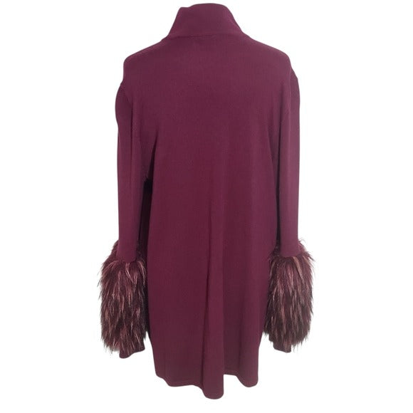 Alfani Burgundy Sweater with Faux Fur Cuffs Size 1X Oxblood Mock Neck Sweater