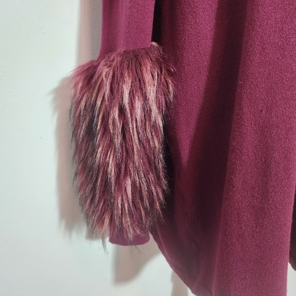 Alfani Burgundy Sweater with Faux Fur Cuffs Size 1X Oxblood Mock Neck Sweater