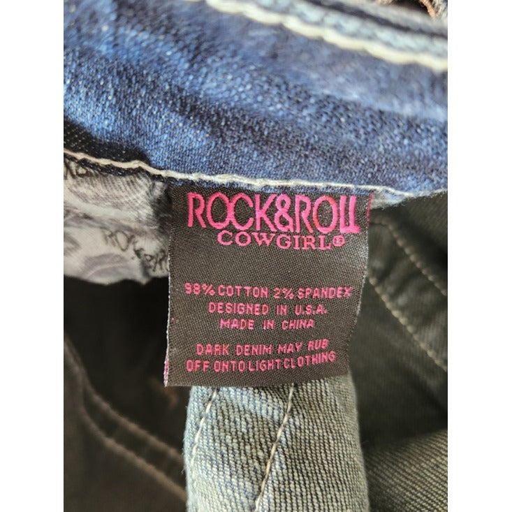 Rock & Roll Cowgirl Dark Wash Embellished Skinny Jeans Size 26 x 32