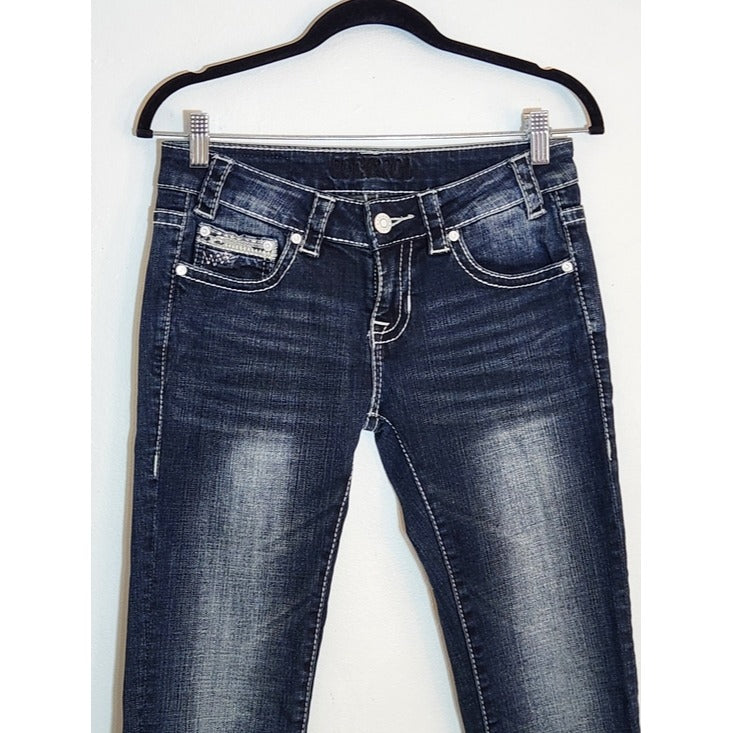Rock & Roll Cowgirl Dark Wash Embellished Skinny Jeans Size 26 x 32