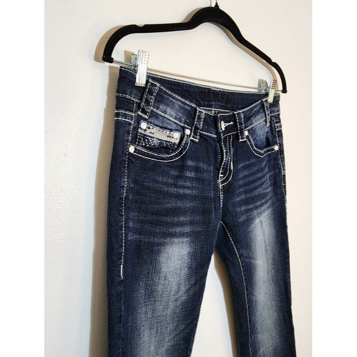 Rock & Roll Cowgirl Dark Wash Embellished Skinny Jeans Size 26 x 32