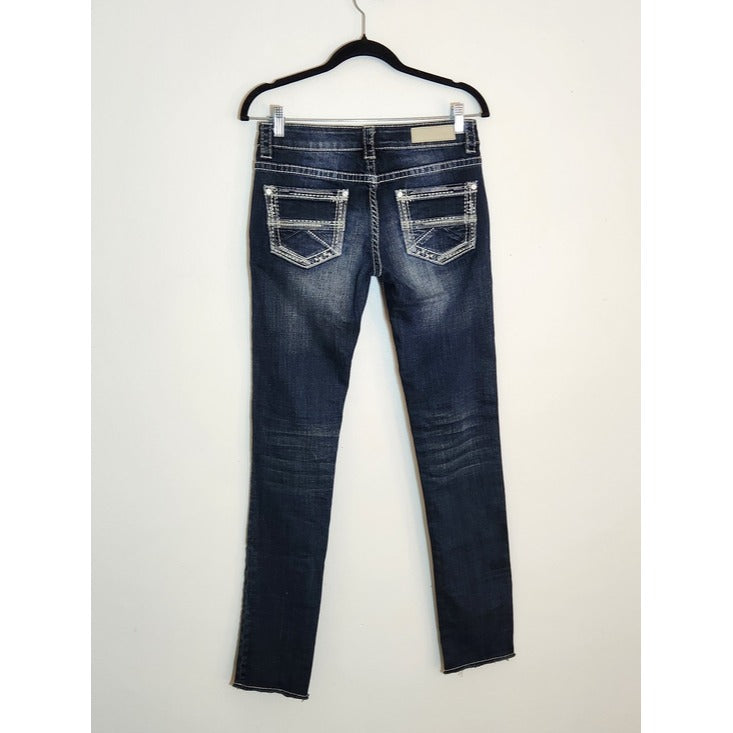 Rock & Roll Cowgirl Dark Wash Embellished Skinny Jeans Size 26 x 32