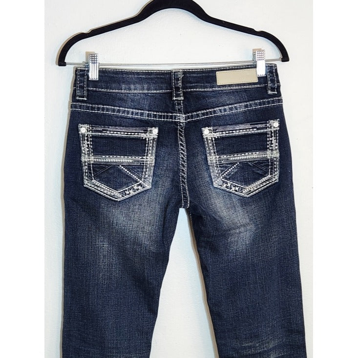 Rock & Roll Cowgirl Dark Wash Embellished Skinny Jeans Size 26 x 32