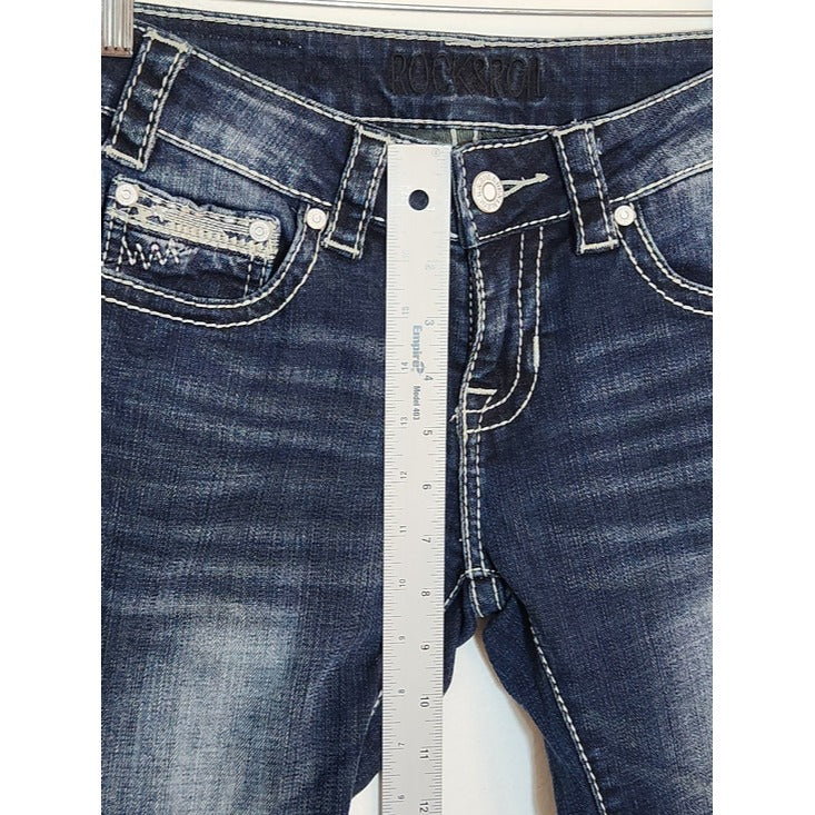 Rock & Roll Cowgirl Dark Wash Embellished Skinny Jeans Size 26 x 32