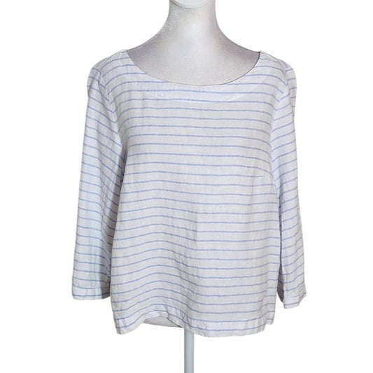 Martha Stewart White and Periwinkle Stripe Linen Top Size Medium