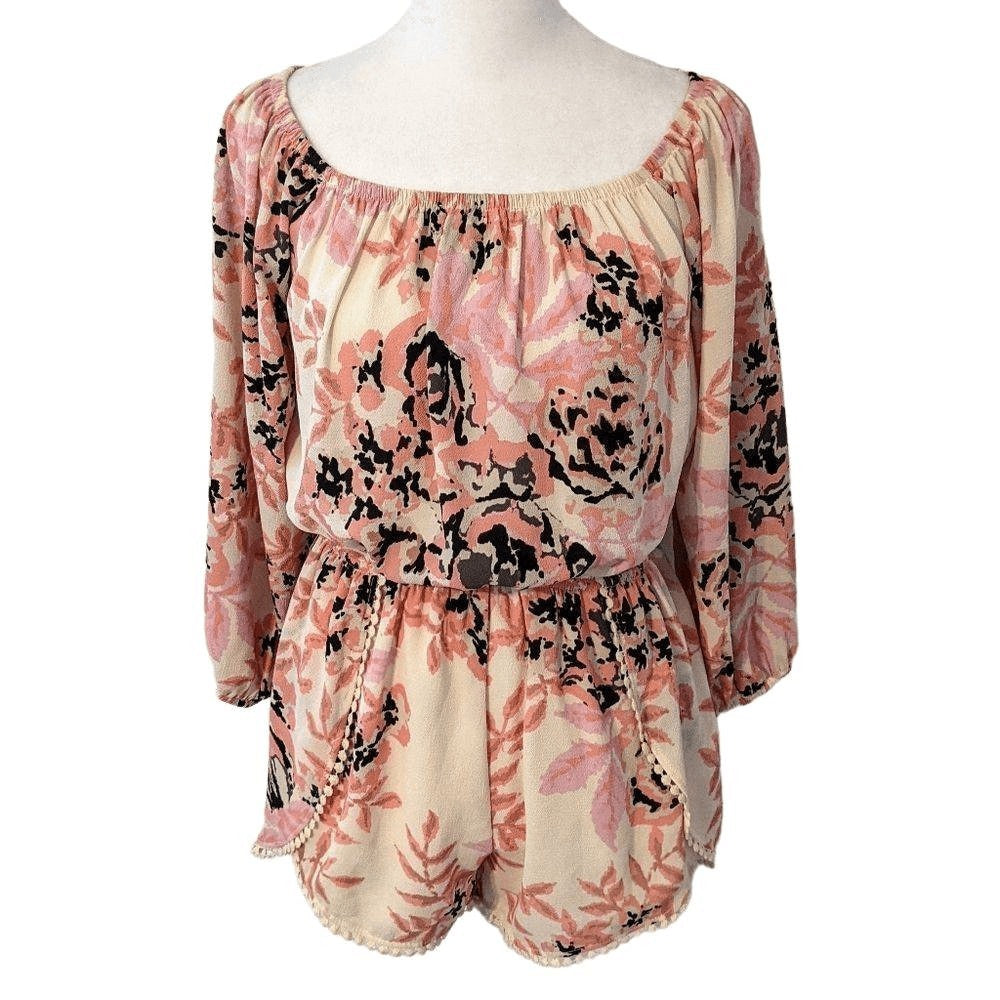 Audrey 3Plus1 Pink Floral Romper Size Small Boho Floral Short Romper