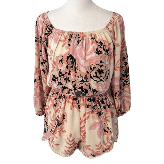 Audrey 3Plus1 Pink Floral Romper Size Small Boho Floral Short Romper