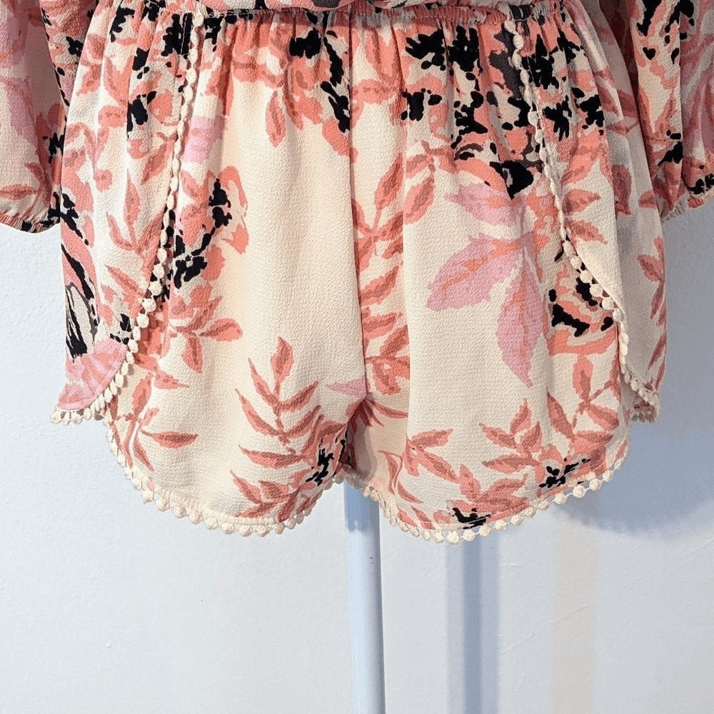 Audrey 3Plus1 Pink Floral Romper Size Small Boho Floral Short Romper