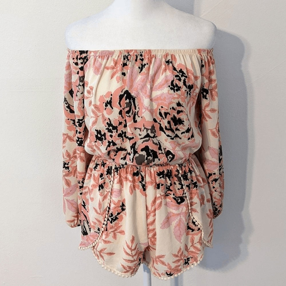 Audrey 3Plus1 Pink Floral Romper Size Small Boho Floral Short Romper