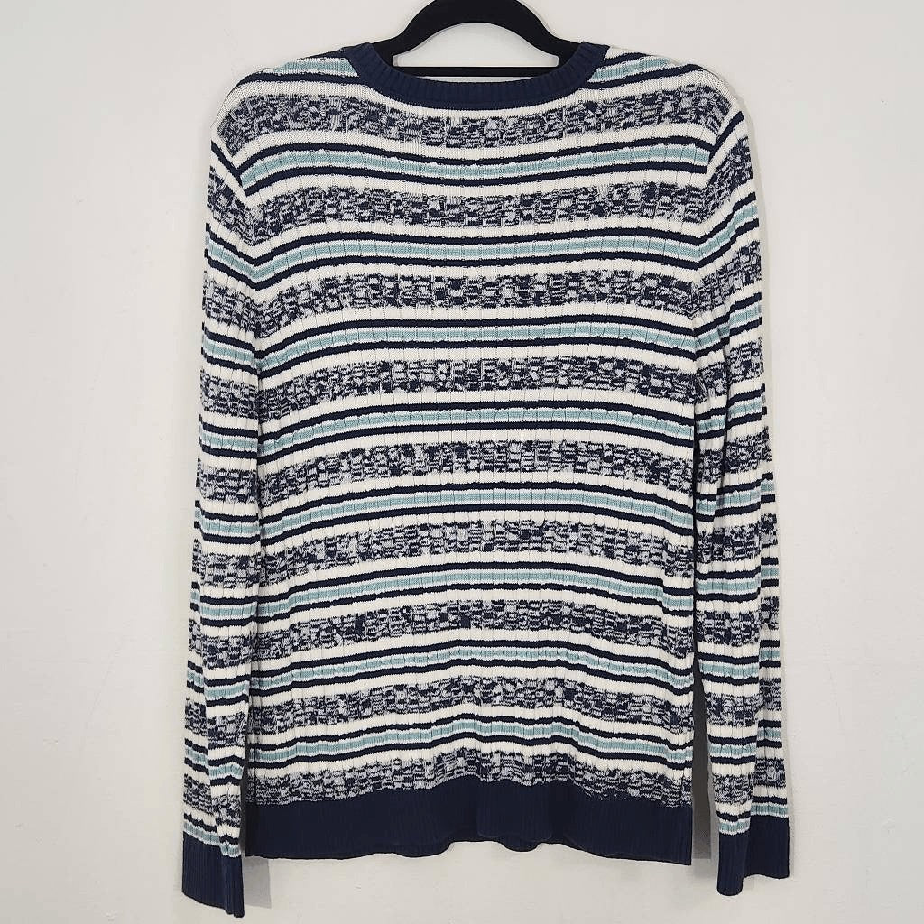 Croft & Barrow Navy and White Striped V-Neck Sweater Size XL Navy Knit Sweater