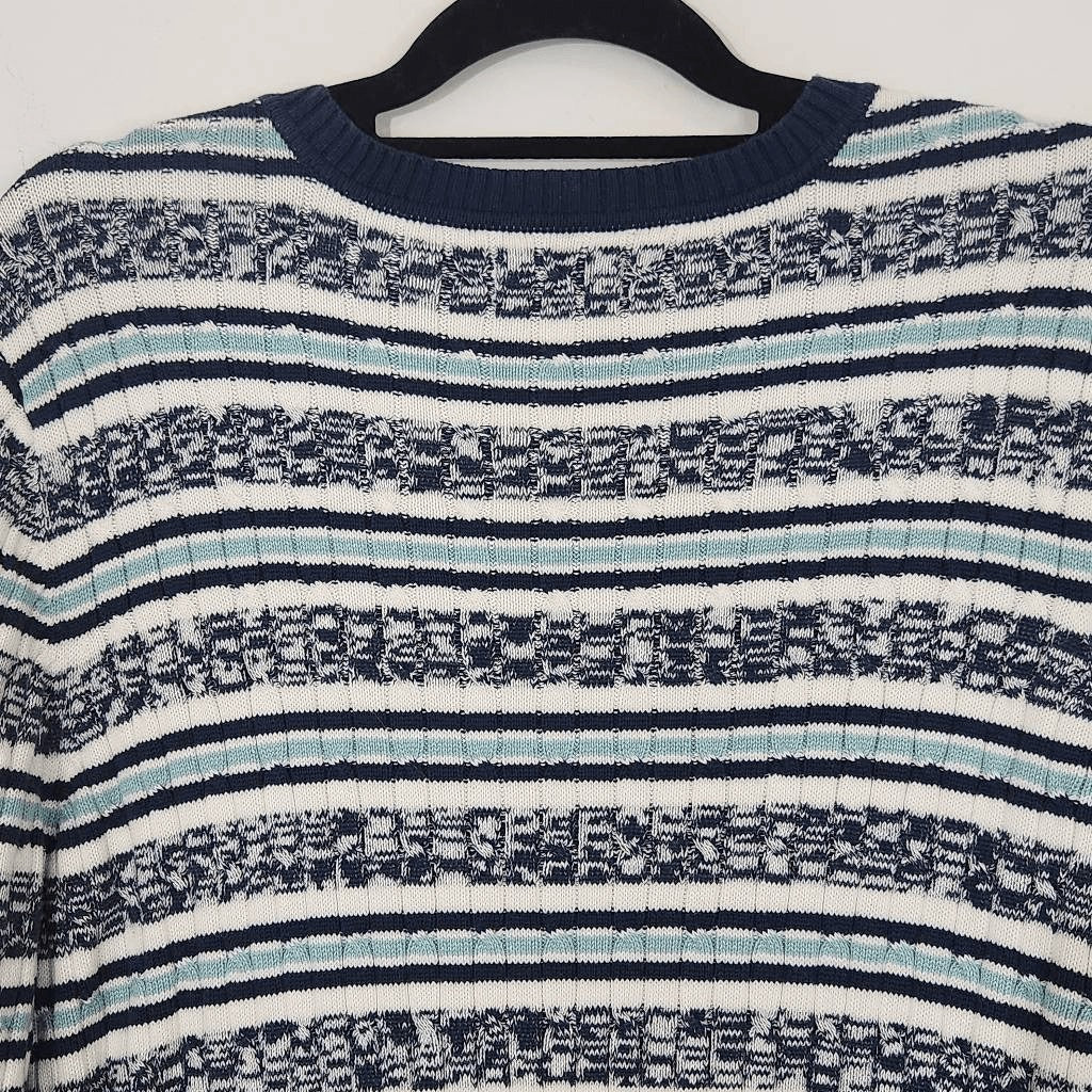 Croft & Barrow Navy and White Striped V-Neck Sweater Size XL Navy Knit Sweater
