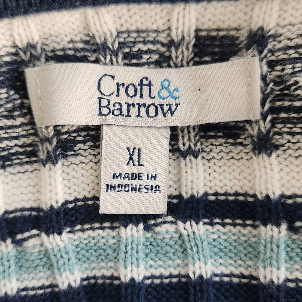 Croft & Barrow Navy and White Striped V-Neck Sweater Size XL Navy Knit Sweater