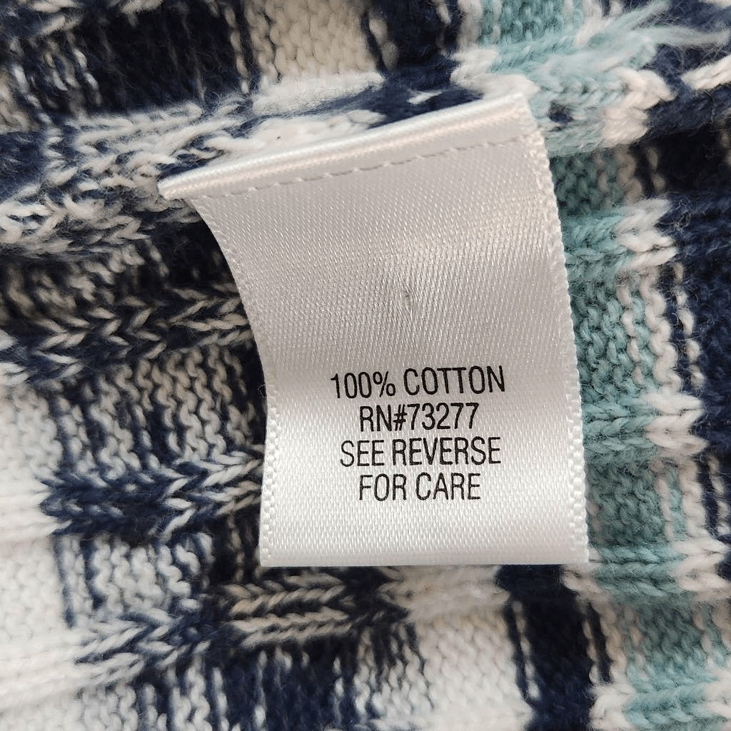 Croft & Barrow Navy and White Striped V-Neck Sweater Size XL Navy Knit Sweater