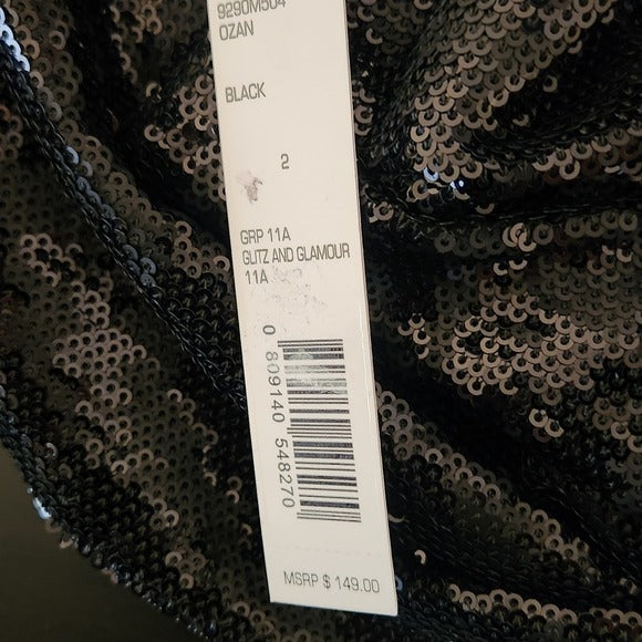 Antonio Melani Black Sequin Peplum Top with Puffy Sleeve Size 2 NWT
