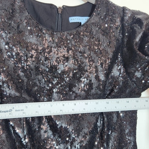 Antonio Melani Black Sequin Peplum Top with Puffy Sleeve Size 2 NWT