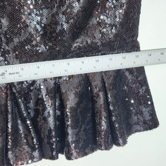 Antonio Melani Black Sequin Peplum Top with Puffy Sleeve Size 2 NWT