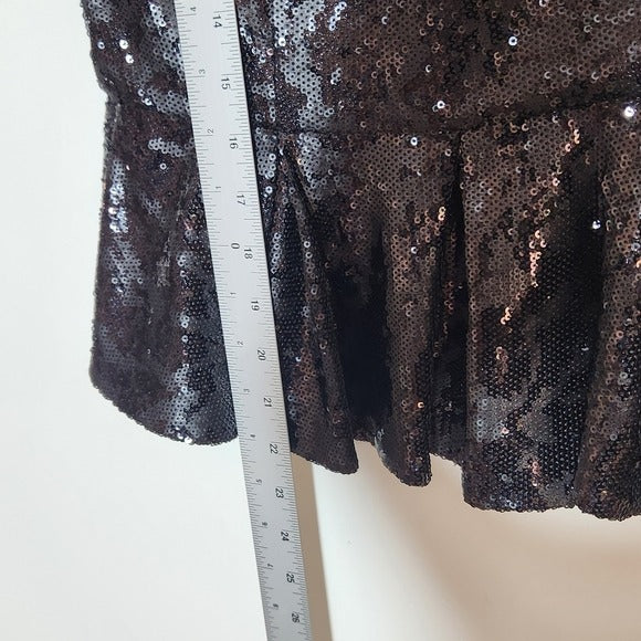 Antonio Melani Black Sequin Peplum Top with Puffy Sleeve Size 2 NWT