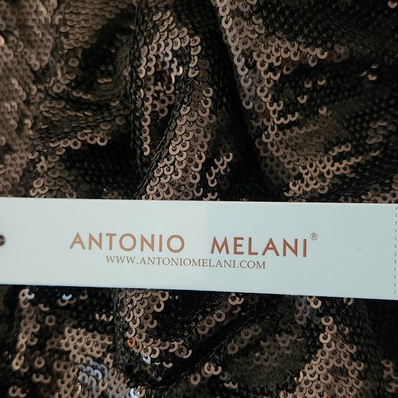 Antonio Melani Black Sequin Peplum Top with Puffy Sleeve Size 2 NWT