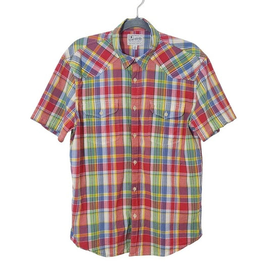 Lucky Brand Men's Short Sleeve Multicolor Plaid Button Down Shirt Size Large