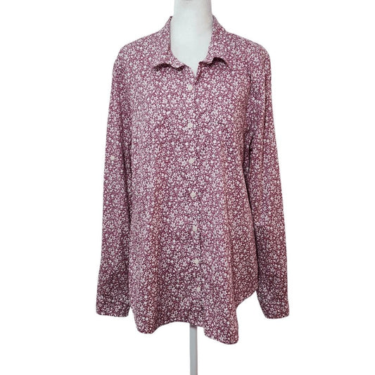 Mossimo Purple Floral Button-Up Shirt Size XXL White and Plum Floral Top