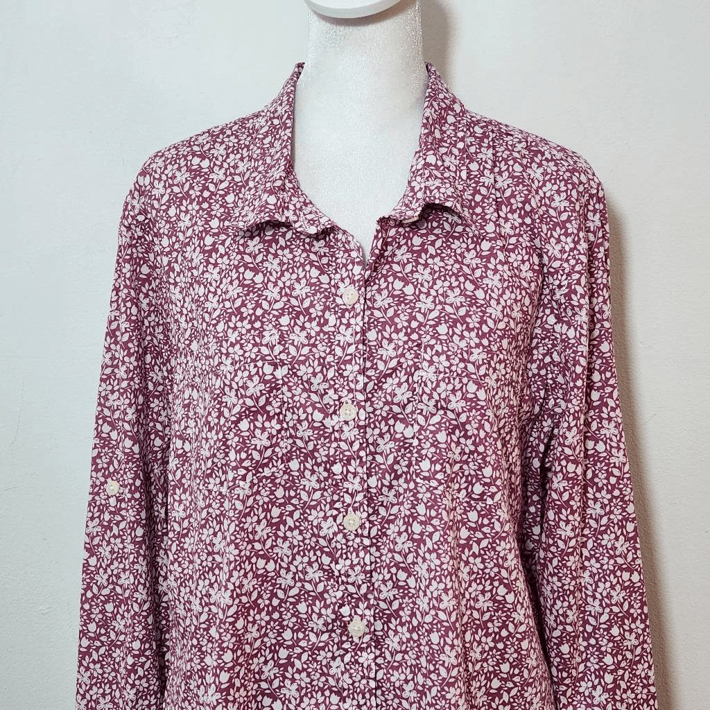 Mossimo Purple Floral Button-Up Shirt Size XXL White and Plum Floral Top