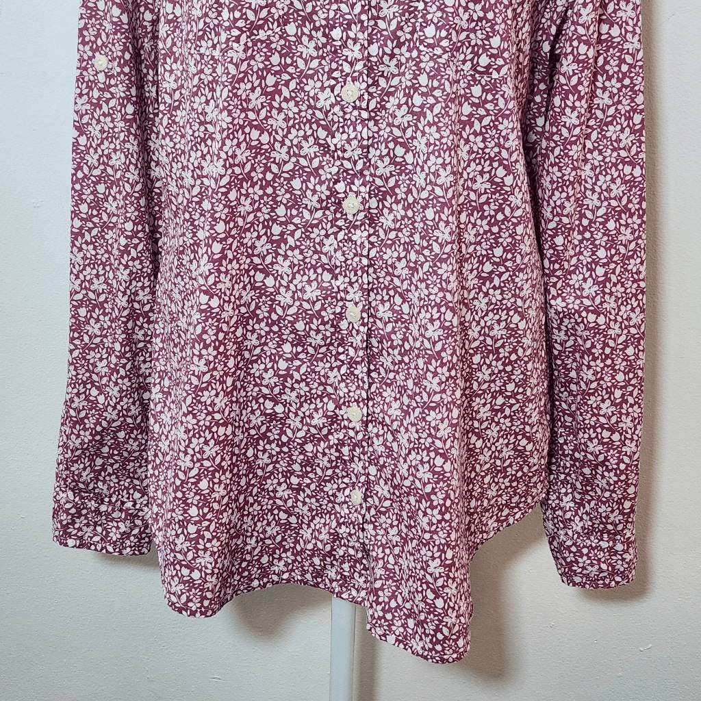 Mossimo Purple Floral Button-Up Shirt Size XXL White and Plum Floral Top