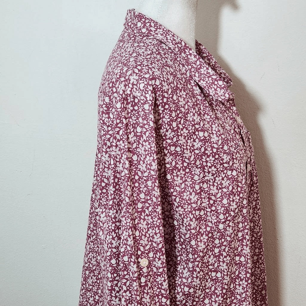Mossimo Purple Floral Button-Up Shirt Size XXL White and Plum Floral Top