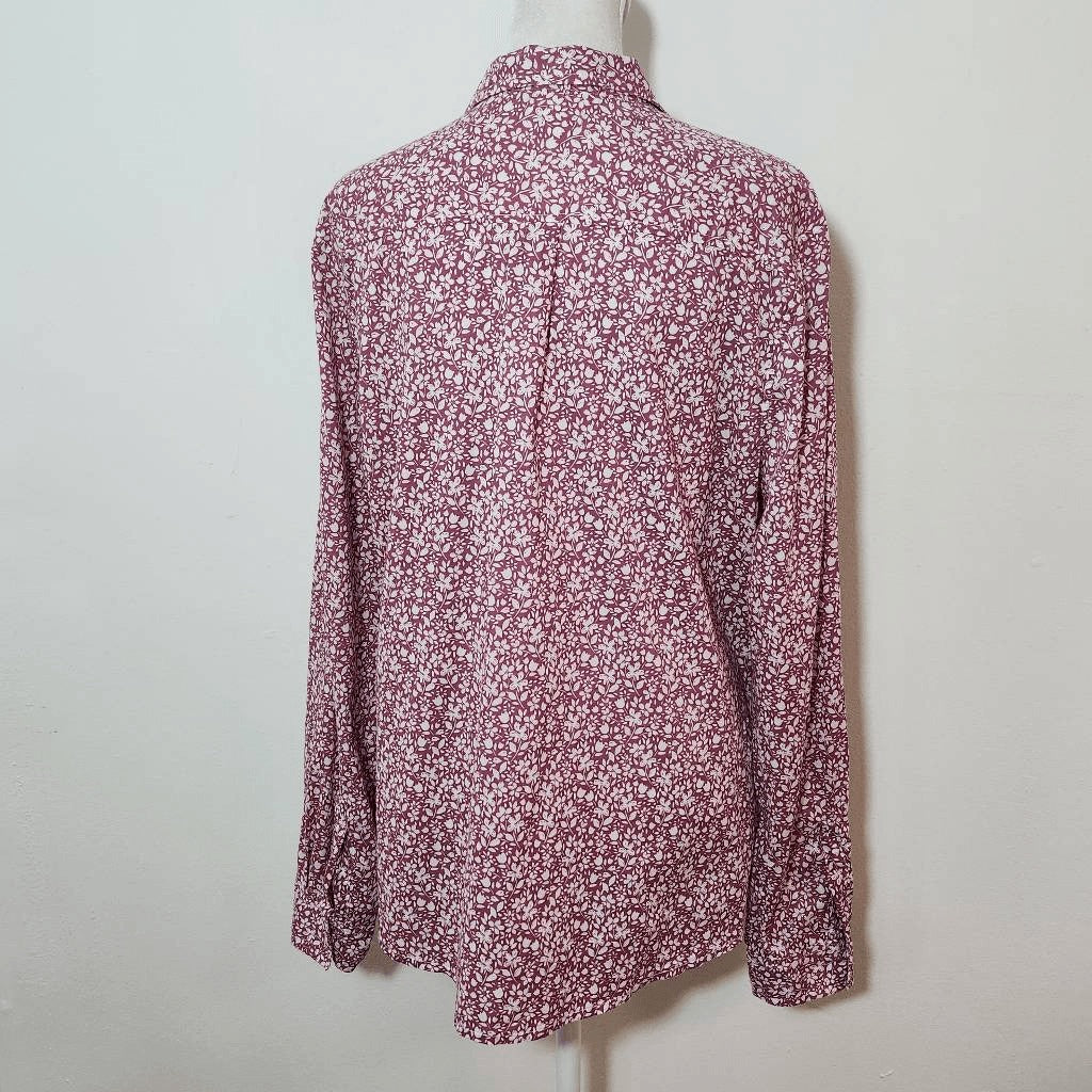 Mossimo Purple Floral Button-Up Shirt Size XXL White and Plum Floral Top
