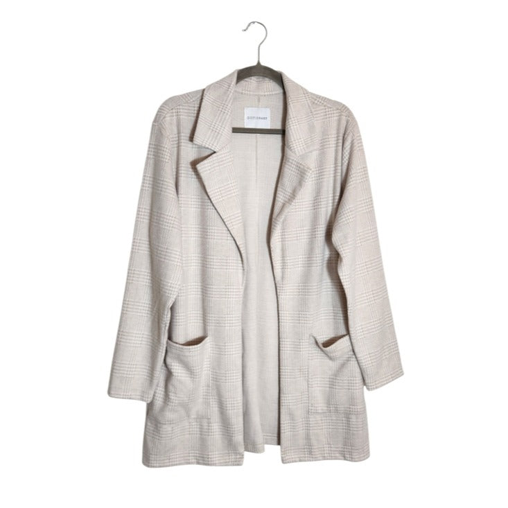 Dictionary Taupe and Cream Plaid Soft Knit Blazer Size Medium NWT