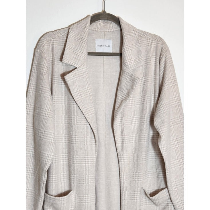 Dictionary Taupe and Cream Plaid Soft Knit Blazer Size Medium NWT