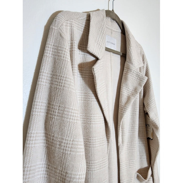 Dictionary Taupe and Cream Plaid Soft Knit Blazer Size Medium NWT