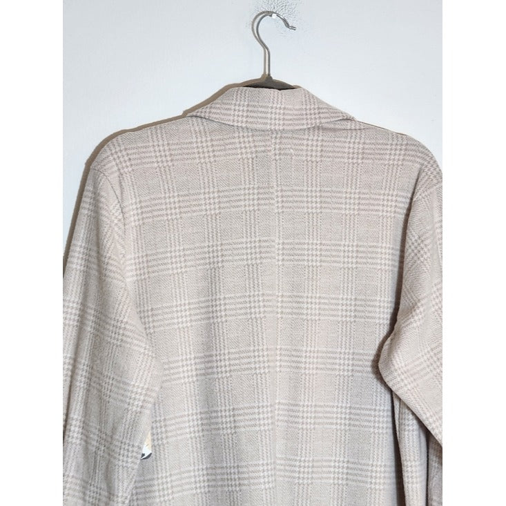 Dictionary Taupe and Cream Plaid Soft Knit Blazer Size Medium NWT