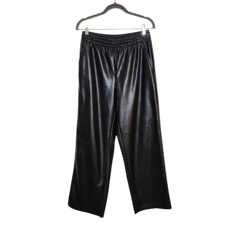 Gap Womens Black Faux Leather Wide Leg Pull-On Pants Size Small