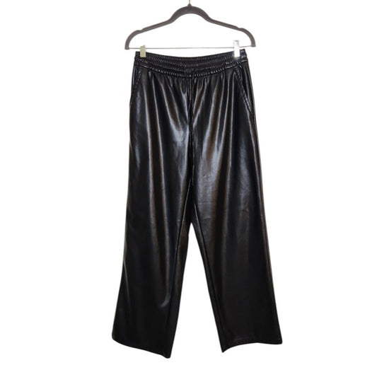 Gap Womens Black Faux Leather Wide Leg Pull-On Pants Size Small