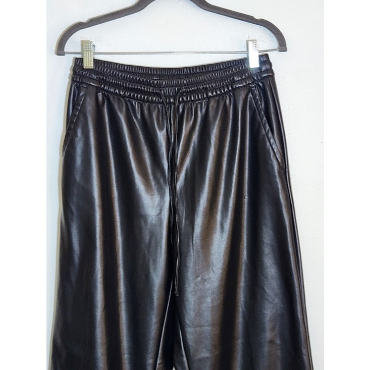 Gap Womens Black Faux Leather Wide Leg Pull-On Pants Size Small
