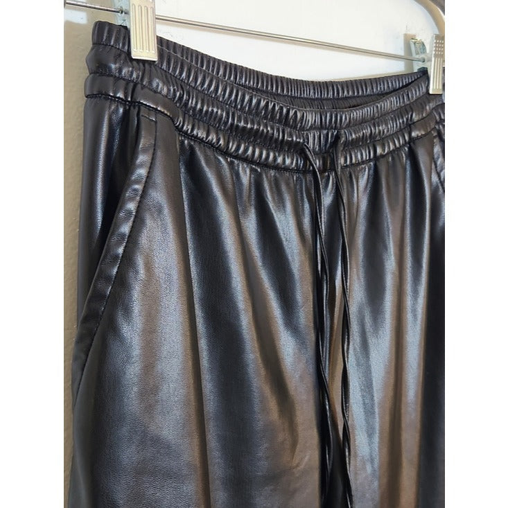 Gap Womens Black Faux Leather Wide Leg Pull-On Pants Size Small