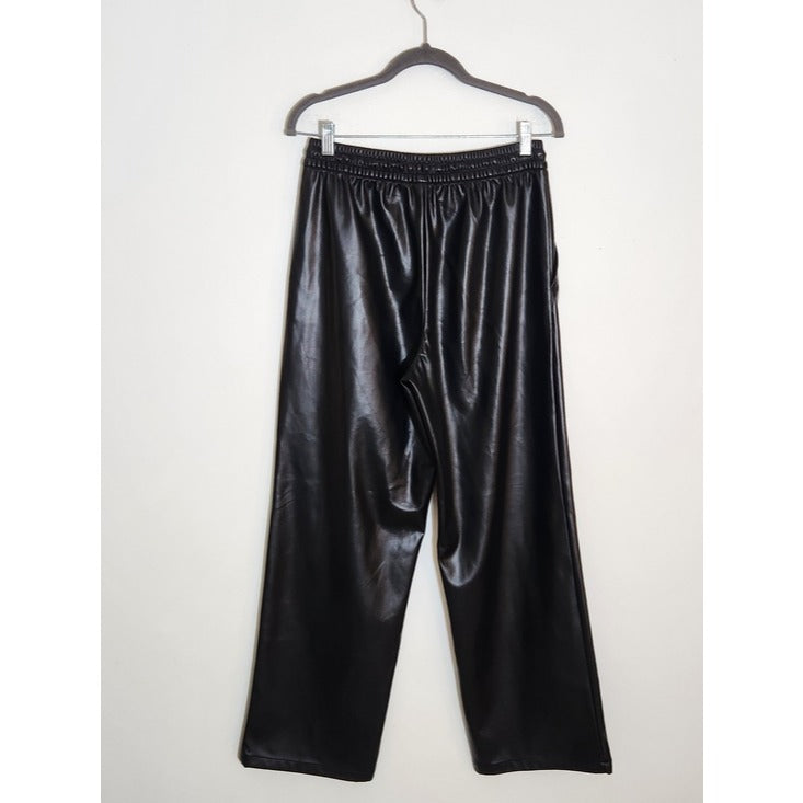 Gap Womens Black Faux Leather Wide Leg Pull-On Pants Size Small