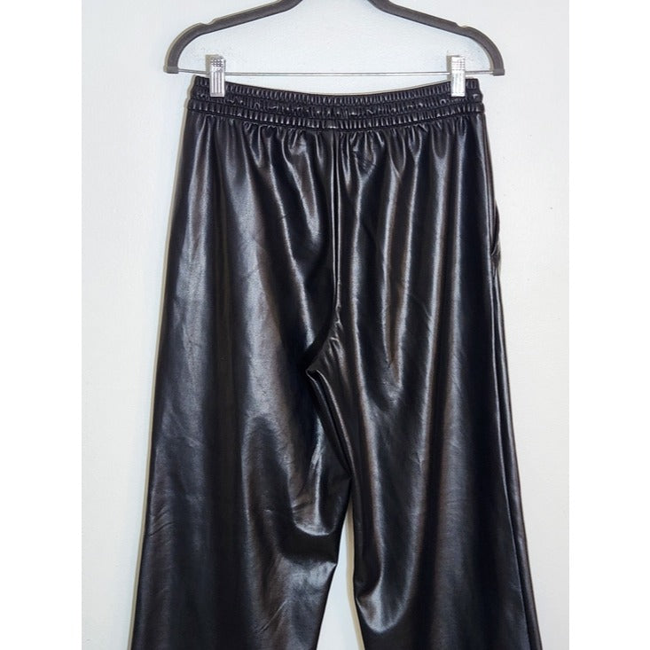 Gap Womens Black Faux Leather Wide Leg Pull-On Pants Size Small