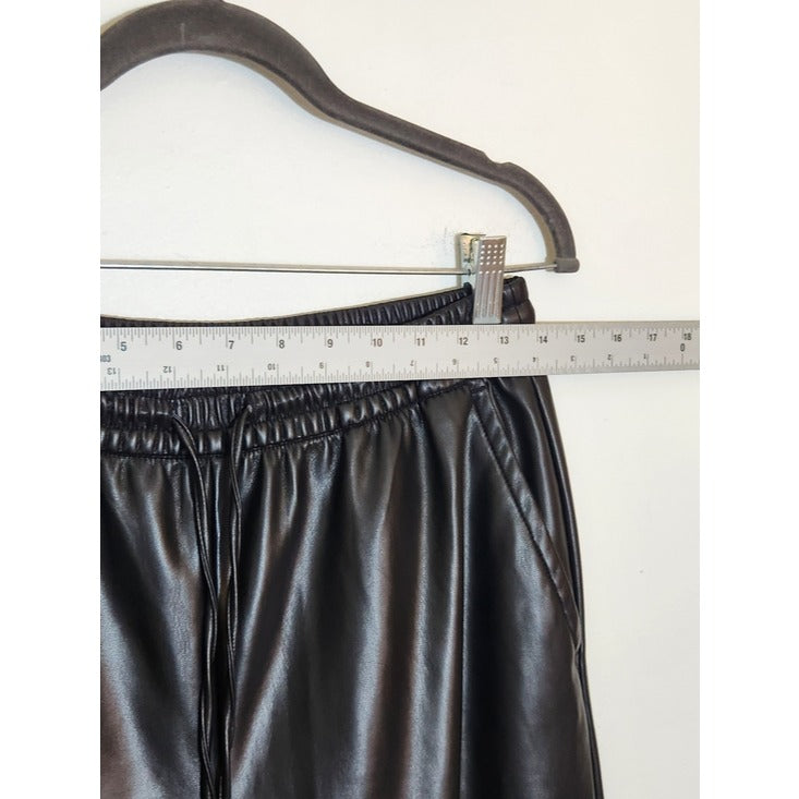 Gap Womens Black Faux Leather Wide Leg Pull-On Pants Size Small