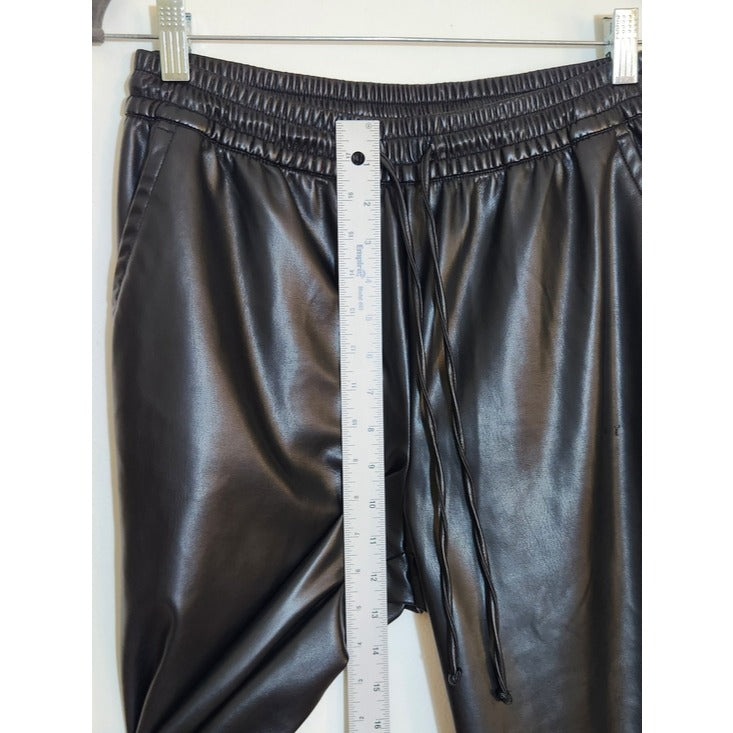 Gap Womens Black Faux Leather Wide Leg Pull-On Pants Size Small