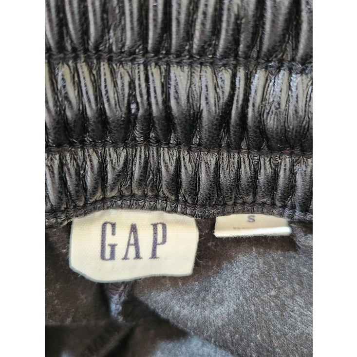 Gap Womens Black Faux Leather Wide Leg Pull-On Pants Size Small